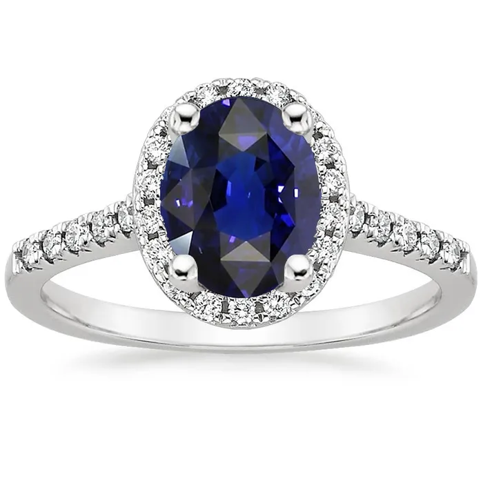 HarryChadEntcom Rings Natural Earth Mined Diamond Halo Ring Oval Cut Sri Lankan Sapphire 4 Carats