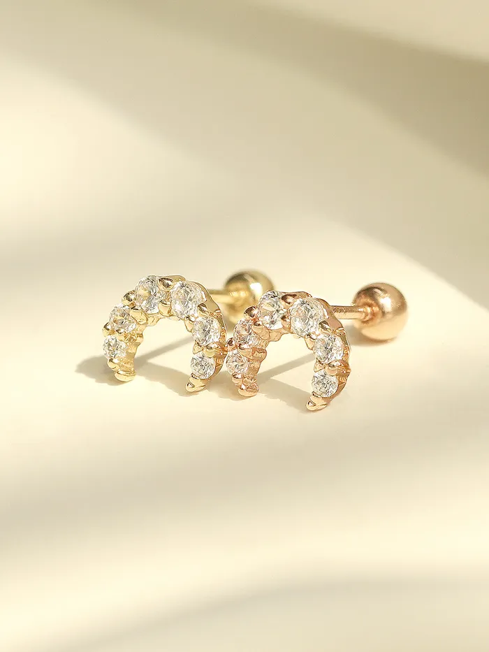Earrings MinimalBijoux 14K Gold Crystal Crescent Earring 20G18G16G
