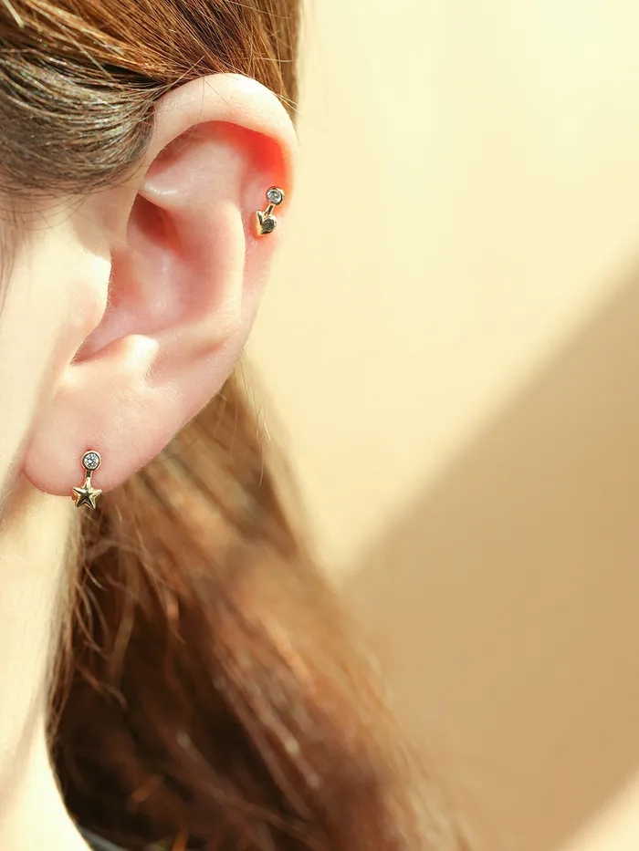 MinimalBijoux Earrings 14K 18K Symbol Star Crescent Heart and Clover Cartilage Hoop Earring