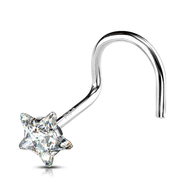 Tulsa Body Jewelry Earrings Star CZ White 14k Gold Nostril Screw