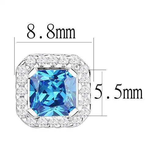 3W1370 Rhodium 925 Sterling Silver Earrings with Synthetic Spinel in London Blue Alamode Earrings