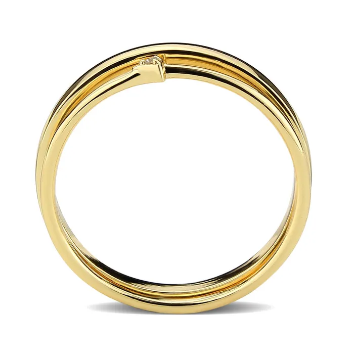 Alamode Rings 3W1624 Flash Gold Brass Ring with AAA Grade CZ in Clear