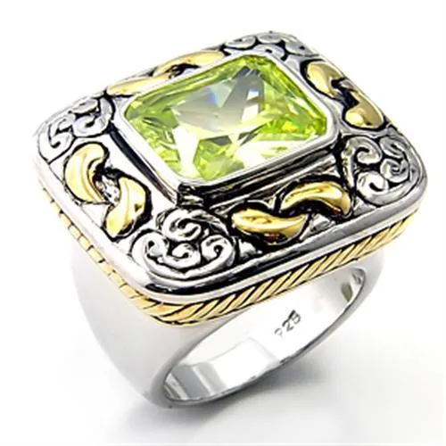 Alamode Rings 7X244 Reverse TwoTone 925 Sterling Silver Ring with AAA Grade CZ in Apple Green color