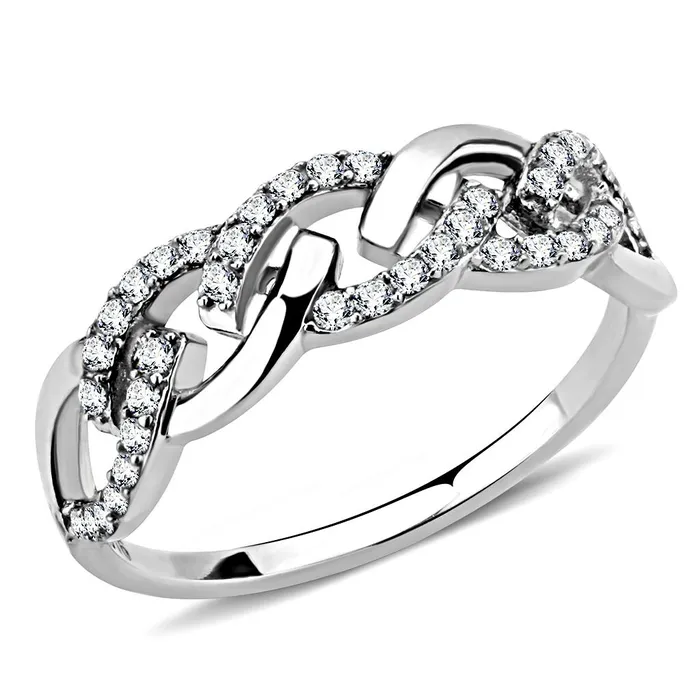 Alamode Rings DA163 High polished no plating Stainless Steel Ring with AAA Grade CZ in Clear