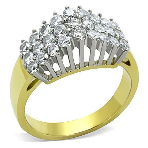 Alamode Rings TK1376 TwoTone IP Gold Ion Plating Stainless Steel Ring with AAA Grade CZ in Clear