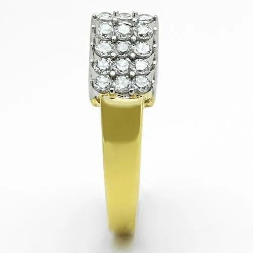 Alamode Rings TK1376 TwoTone IP Gold Ion Plating Stainless Steel Ring with AAA Grade CZ in Clear