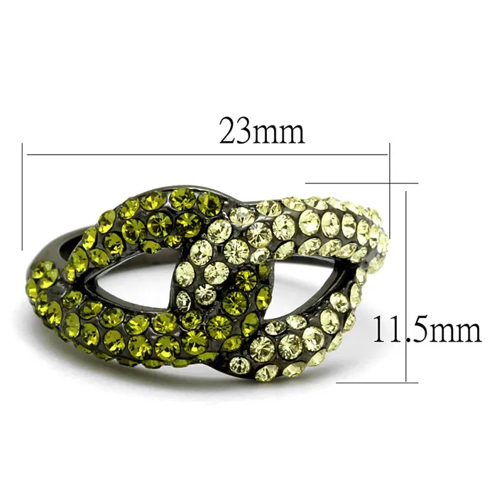 Alamode Rings TK2251LJ IP Light Black IP Gun Stainless Steel Ring with Top Grade Crystal in Multi Color