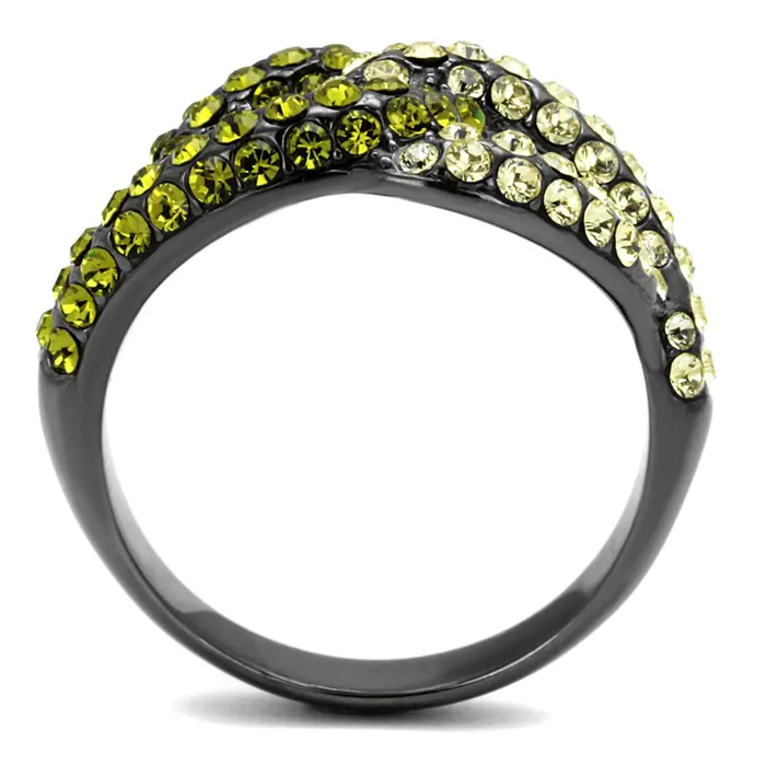 Alamode Rings TK2251LJ IP Light Black IP Gun Stainless Steel Ring with Top Grade Crystal in Multi Color