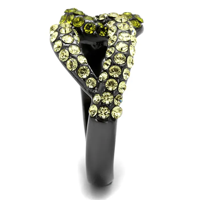 Alamode Rings TK2251LJ IP Light Black IP Gun Stainless Steel Ring with Top Grade Crystal in Multi Color