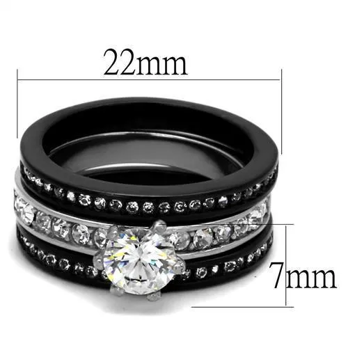 Alamode Rings TK2304 TwoTone IP Black Ion Plating Stainless Steel Ring with AAA Grade CZ in Clear