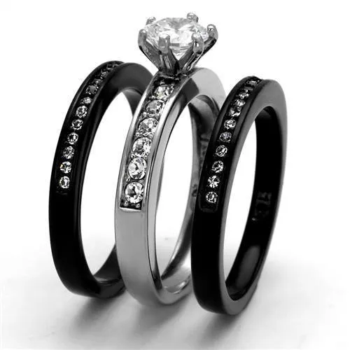 Alamode Rings TK2304 TwoTone IP Black Ion Plating Stainless Steel Ring with AAA Grade CZ in Clear