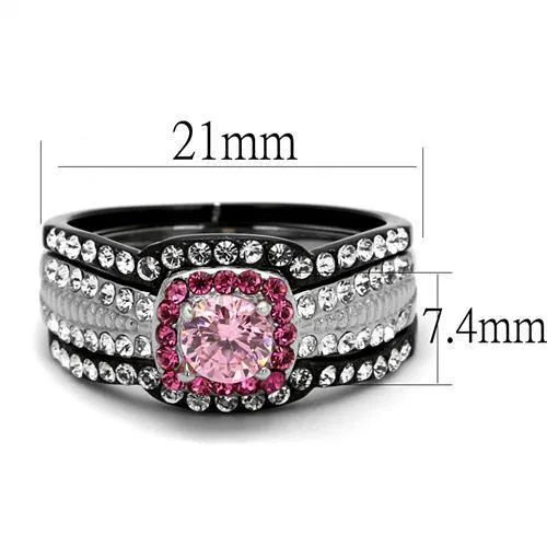 Alamode Rings TK2651 TwoTone IP Black Ion Plating Stainless Steel Ring with AAA Grade CZ in Light Rose