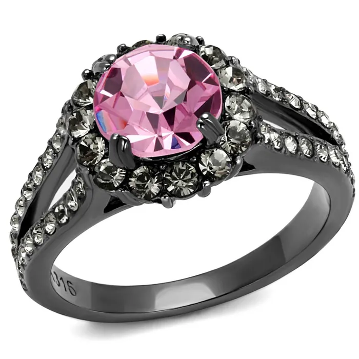 Alamode Rings TK2680 IP Light Black IP Gun Stainless Steel Ring with Top Grade Crystal in Light Rose