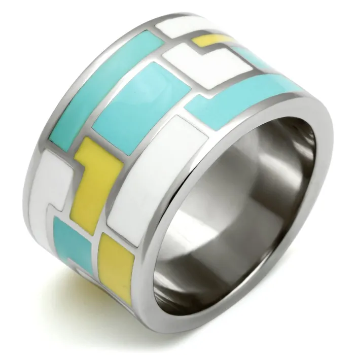Alamode Rings TK514 High polished no plating Stainless Steel Ring with Epoxy in Multi Color