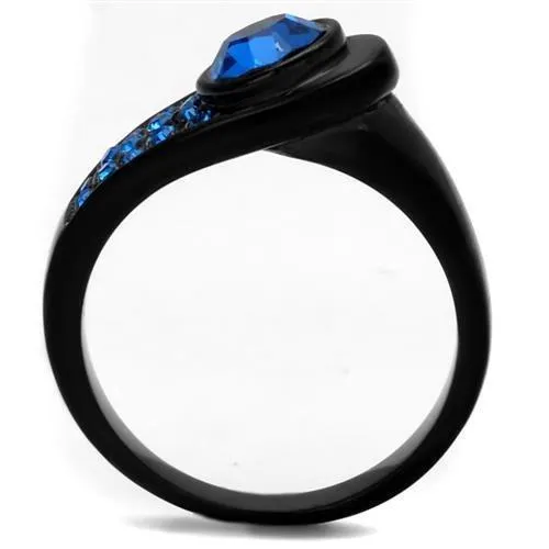 Alamode TK2279 IP BlackIon Plating Stainless Steel Ring with Top Grade Crystal in Capri Blue Rings