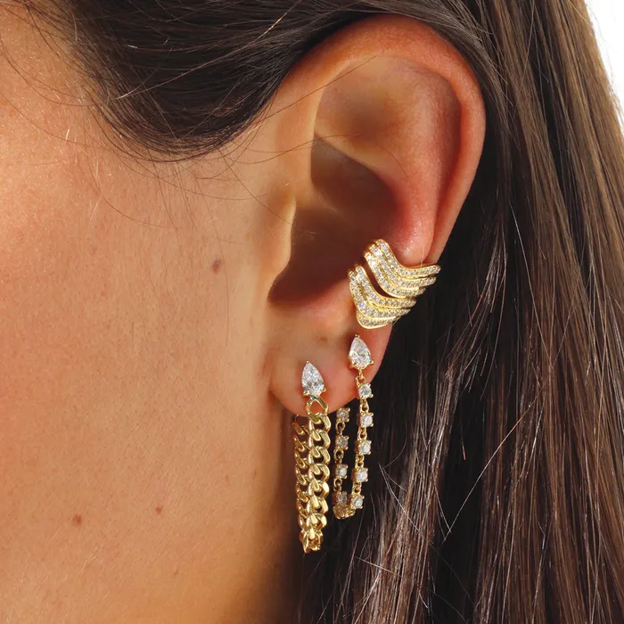 anitako PAIR OF PEAR DIAMOND CUBAN LINK LOOP EARRING Earrings