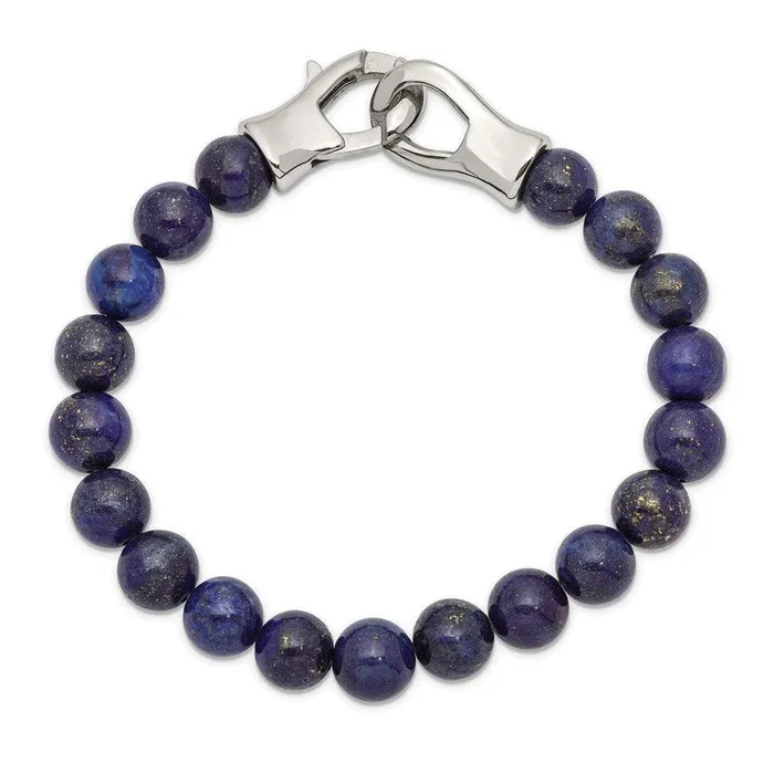 Bracelets Chisel Stainless Steel Polished Genuine Lapis Beads 9in Bracelet