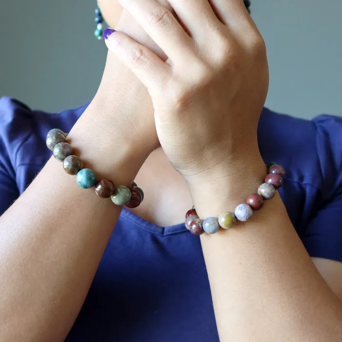 Bracelets Fancy Jasper Bracelet Fine Feelings Stone Satin Crystals