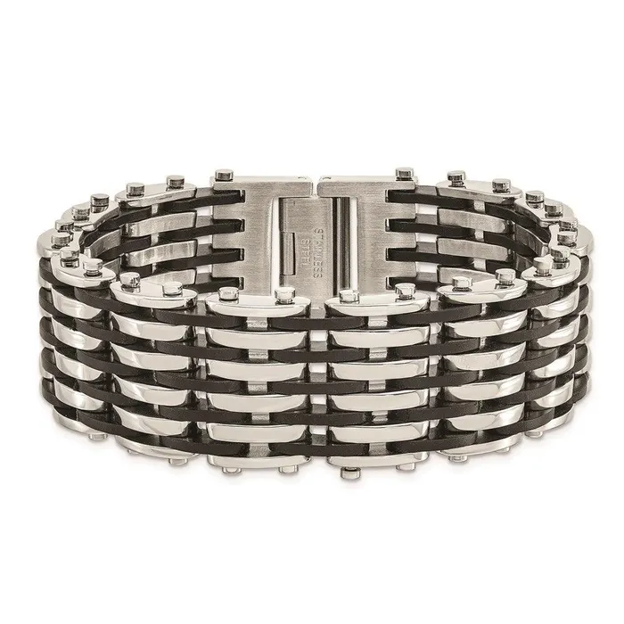 Bracelets Stainless Steel Black Rubber 85in Bracelet Chisel