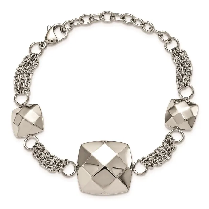 Chisel Bracelets Stainless Steel Polished Hollow Squares 725in w2in Ext Bracelet