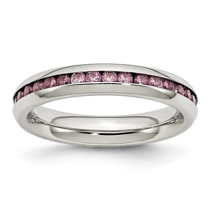 Chisel Stainless Steel 4mm June Pink CZ Ring Rings