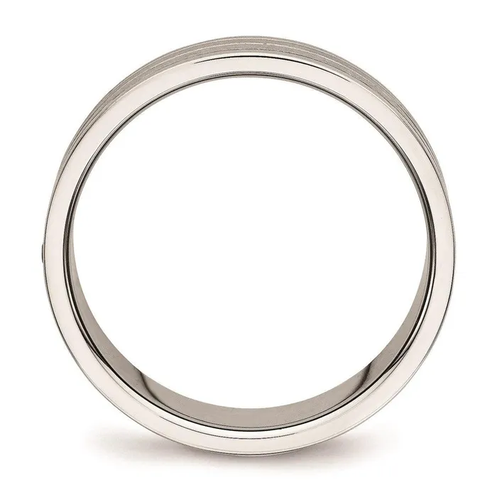 Chisel Stainless Steel Brushed and Polished Grooved CZ Ring Rings Chisel Stainless Steel Brushed and Polished Grooved CZ Ring Rings