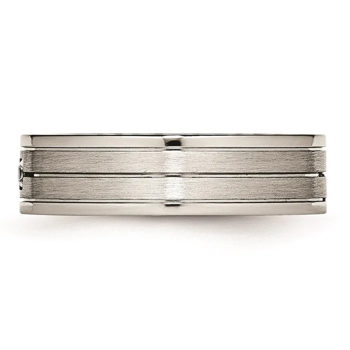 Chisel Stainless Steel Brushed and Polished Grooved CZ Ring Rings Chisel Stainless Steel Brushed and Polished Grooved CZ Ring Rings