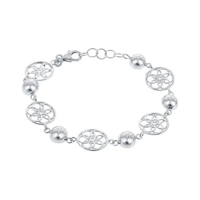Classic Bracelets Sterling Silver Alternating Round Flower and Semi Sphere Bracelet
