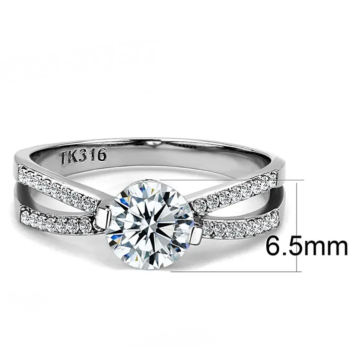 DA002 High polished no plating Stainless Steel Ring with AAA Grade CZ in Clear Alamode Rings