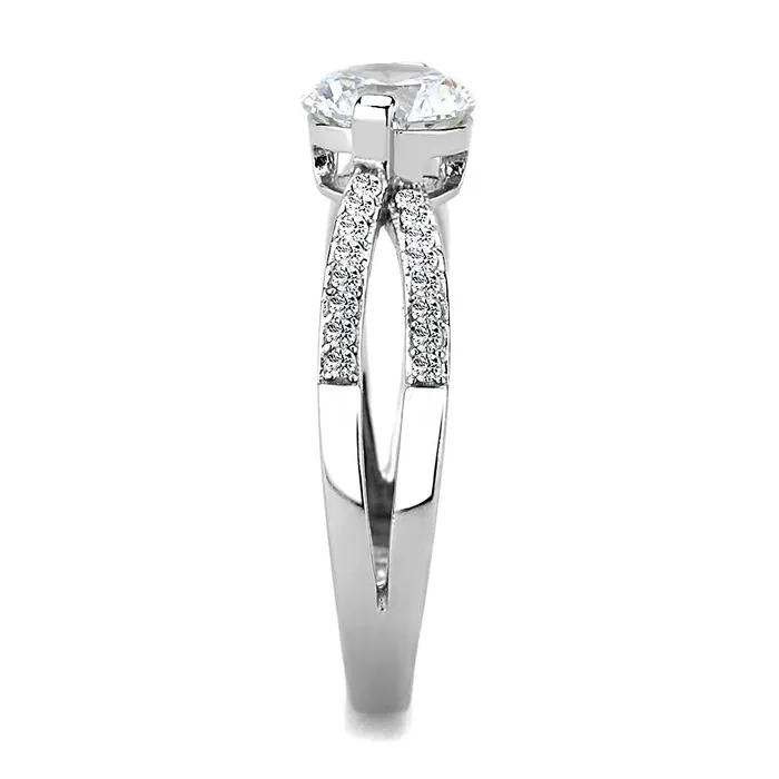 DA002 High polished no plating Stainless Steel Ring with AAA Grade CZ in Clear Alamode Rings