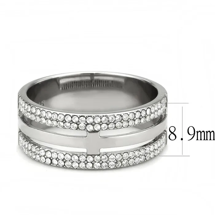 DA366 High polished no plating Stainless Steel Ring with AAA Grade CZ in Clear Alamode Rings