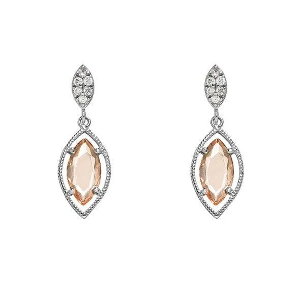Earrings Classic Sterling Silver Small CZ Marquise With Hanging Champagne Marquise CZ Earrings
