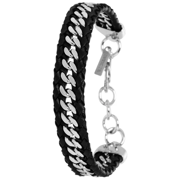 Invicta Bracelets Invicta Mens Bracelet Elements Black Leather and Silver Stainless Steel 39633