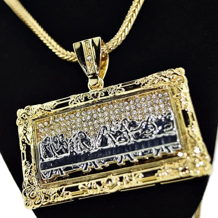 Necklaces Bling Cartel Admin The Last Supper Rectangular Franco Chain Gold Finish Necklace 36