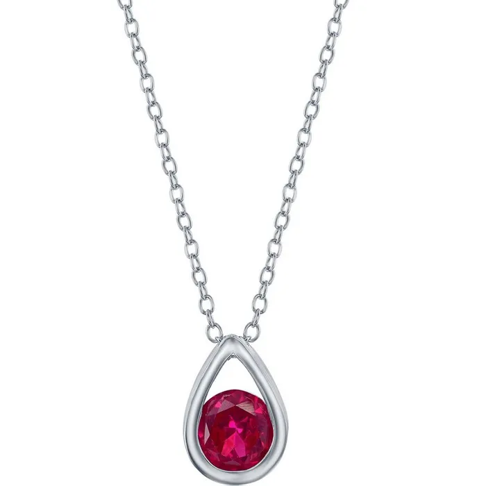 Necklaces Classic Classic Womens Necklace Sterling Silver Created Ruby Birthstone Pearshaped M6894