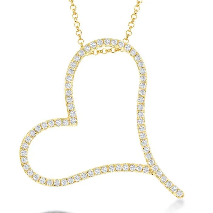 Necklaces Classic Sterling Silver Gold Plated Large Micro Pave Heart Necklace