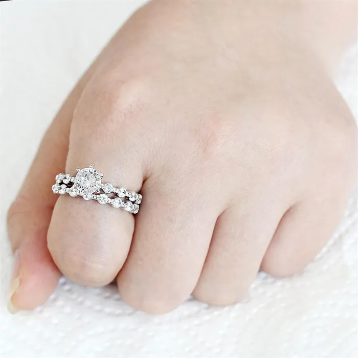 Rings Alamode 3W1593 Rhodium Brass Ring with AAA Grade CZ in Clear