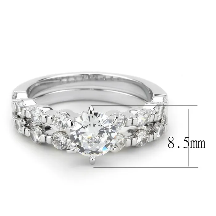 Rings Alamode 3W1593 Rhodium Brass Ring with AAA Grade CZ in Clear