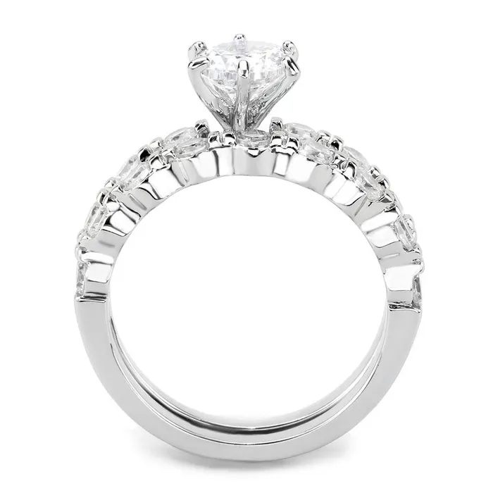 Rings Alamode 3W1593 Rhodium Brass Ring with AAA Grade CZ in Clear