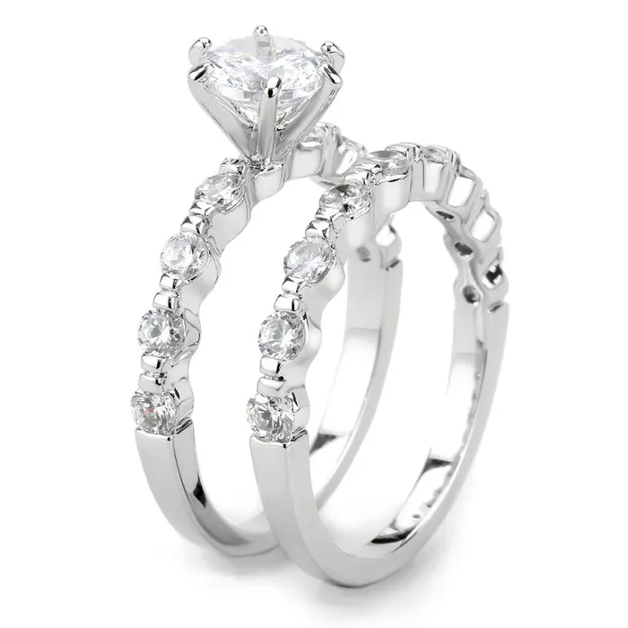Rings Alamode 3W1593 Rhodium Brass Ring with AAA Grade CZ in Clear