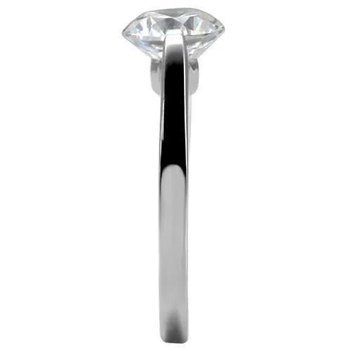 Rings Alamode TK012 High polished no plating Stainless Steel Ring with AAA Grade CZ in Clear