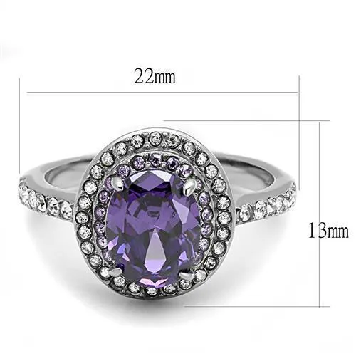 Rings Alamode TK3032 High polished no plating Stainless Steel Ring with AAA Grade CZ in Amethyst