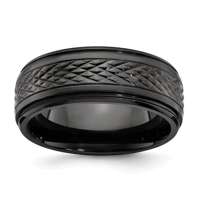 Rings Chisel Black Zirconium Polished Ridged Edge 8mm Band ZCR101