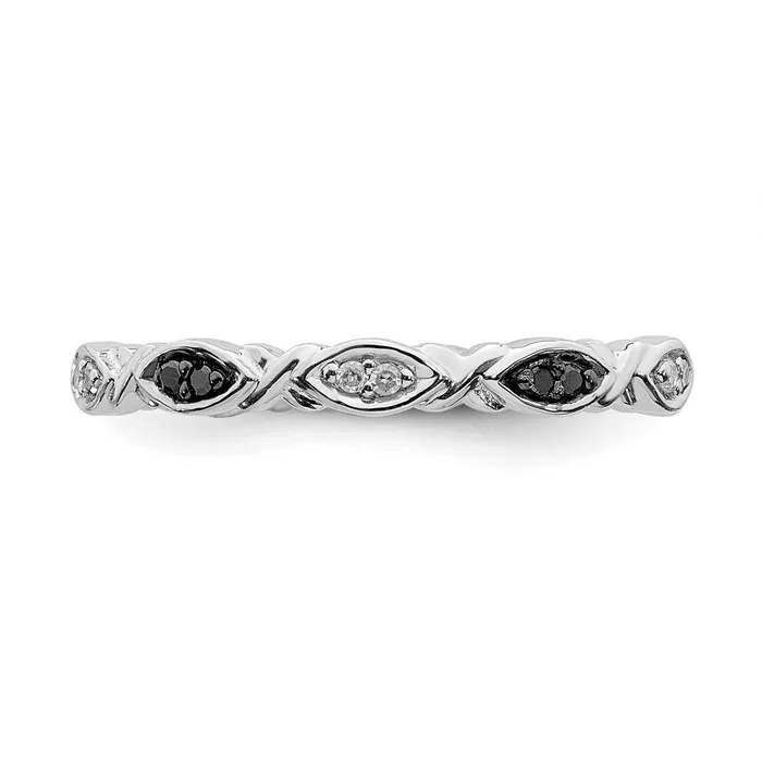 Rings Sterling Silver Stackable Expressions Black White Diamond Ring QSK1056 Stackable Expressions