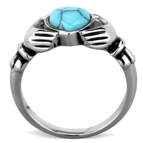 Rings TK1770 High polished no plating Stainless Steel Ring with Synthetic Turquoise in Sea Blue Alamode