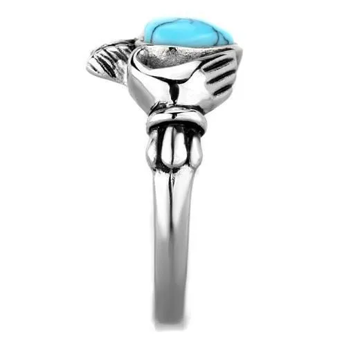 Rings TK1770 High polished no plating Stainless Steel Ring with Synthetic Turquoise in Sea Blue Alamode