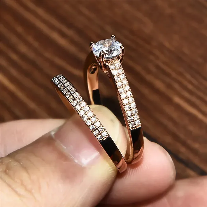 Rings VVS Jewelry Double Band 925 Sterling Silver Rose Gold Travel Ring