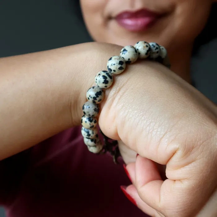 Satin Crystals Bracelets Dalmatian Jasper Bracelet Prosperous Fish Brass Clasp