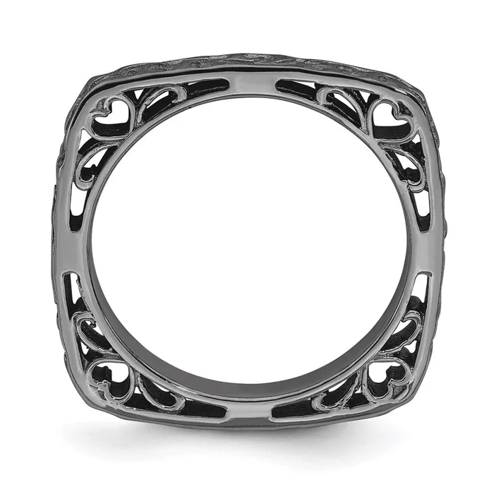 Stackable Expressions Rings Sterling Silver Stackable Expressions Polished Blackplated Square Ring QSK752