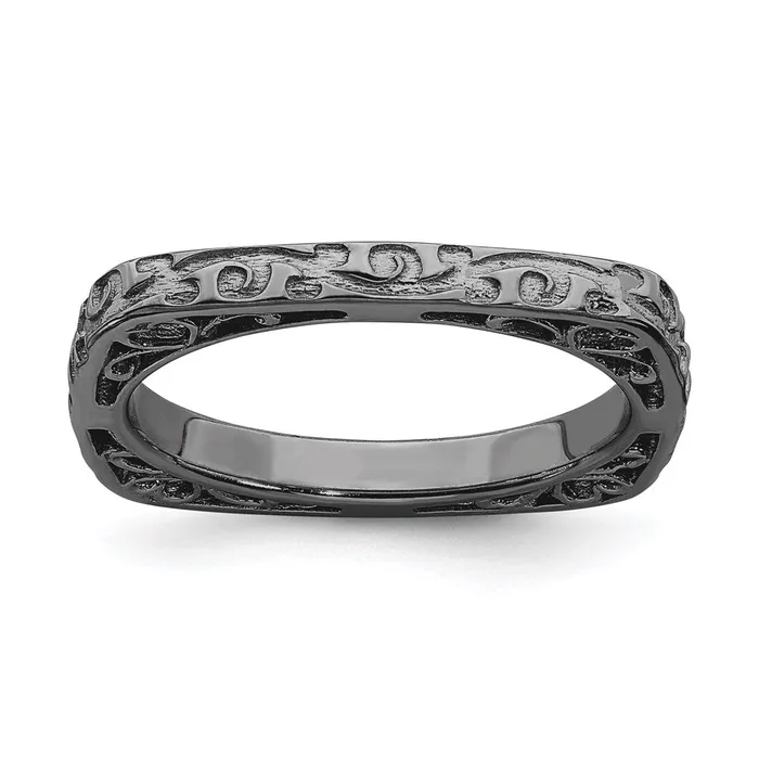 Stackable Expressions Rings Sterling Silver Stackable Expressions Polished Blackplated Square Ring QSK752